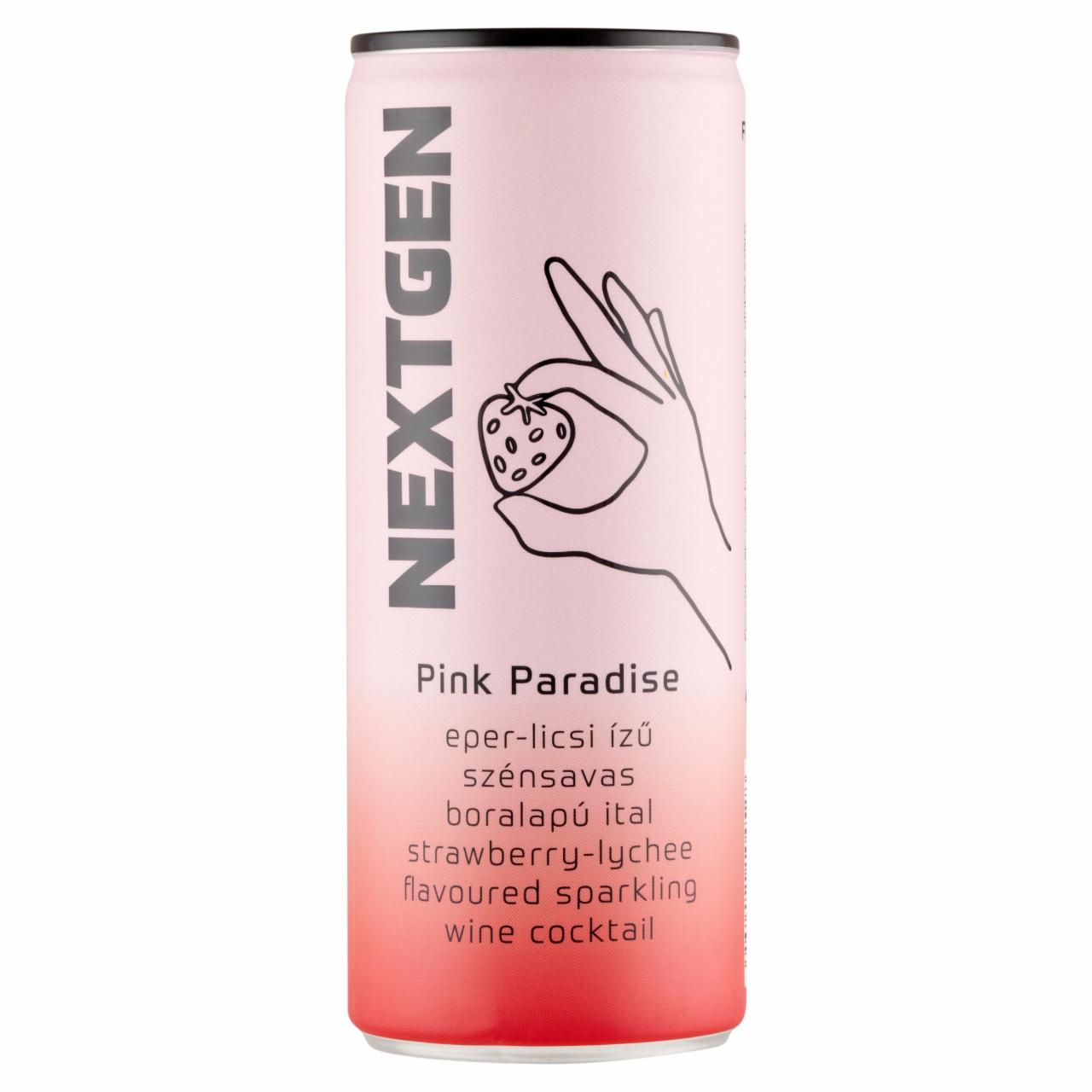 Képek - NextGen Pink Paradise eper-licsi ízű szénsavas boralapú ital 7,2% 250 ml