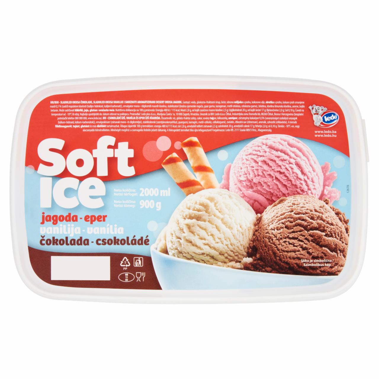 Képek - Ledo Soft Ice csokoládé, vanília és eper ízű jégkrém 2000 ml