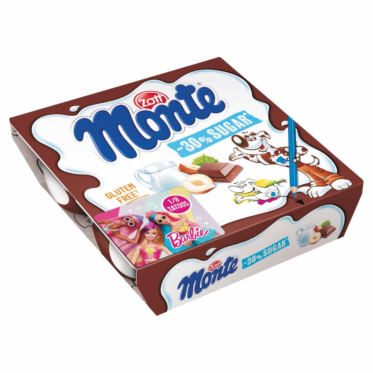 Képek - Zott Monte csokoládés, mogyorós tejdesszert -30% cukorral 4 x 55 g (220 g)