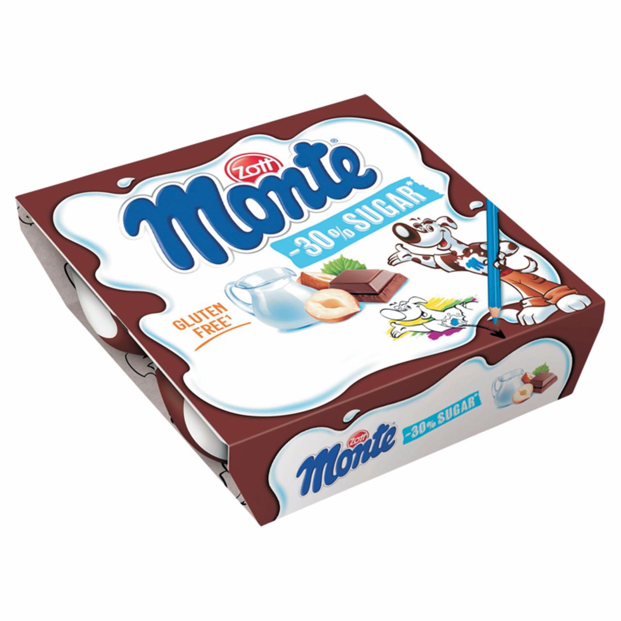 Képek - Zott Monte csokoládés, mogyorós tejdesszert -30% cukorral 4 x 55 g (220 g)