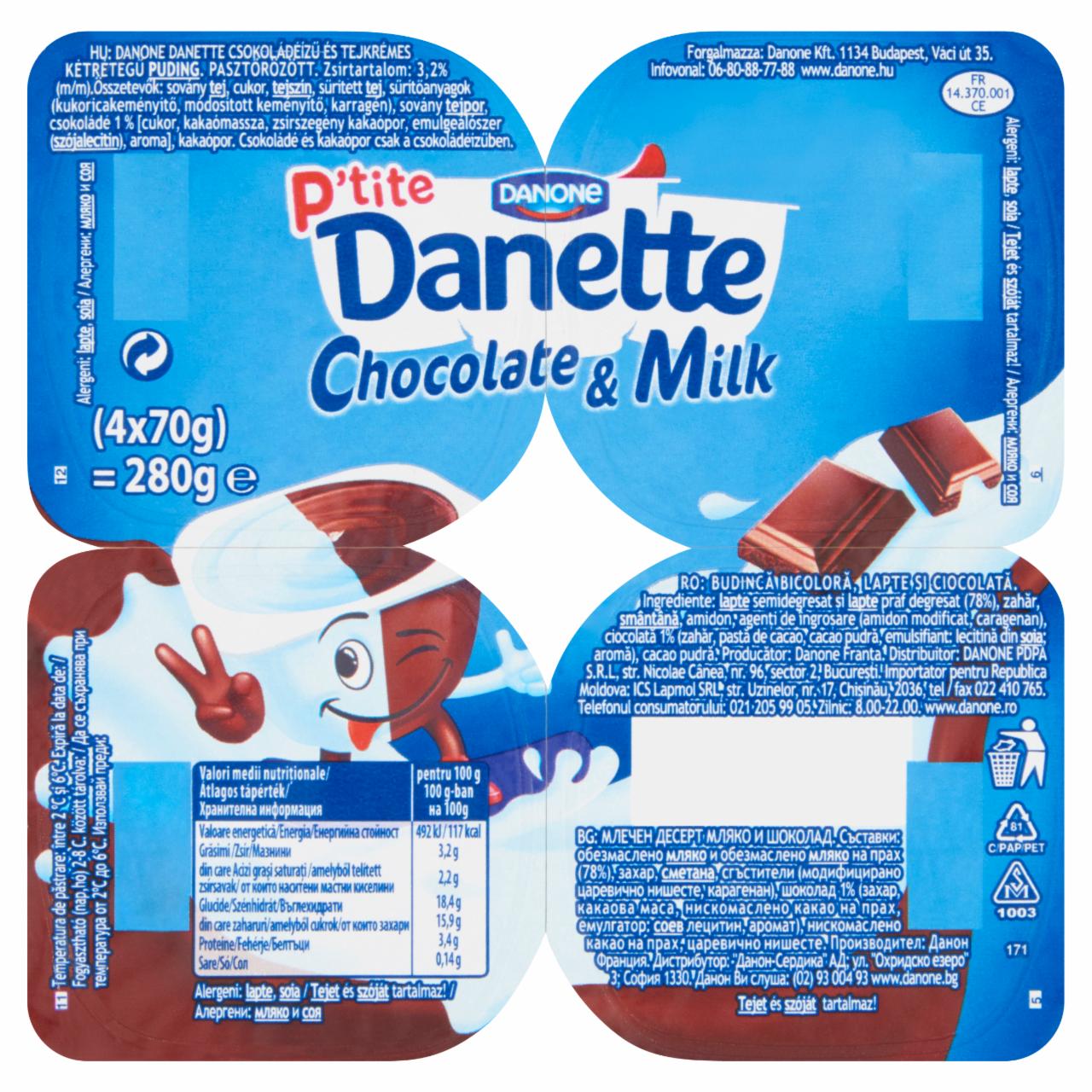 Képek - Danone Danette csokoládéízű és tejkrémes kétrétegű puding 4 x 70 g (280 g)