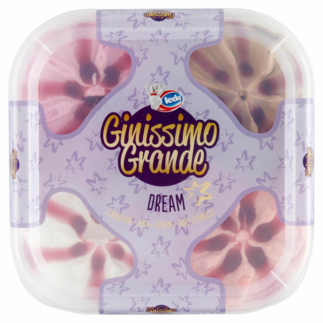 Képek - Ledo Ginissimo Grande Dream csokoládés, eper ízű, erdei gyümölcs ízű és citrom ízű jégkrém 1650 ml