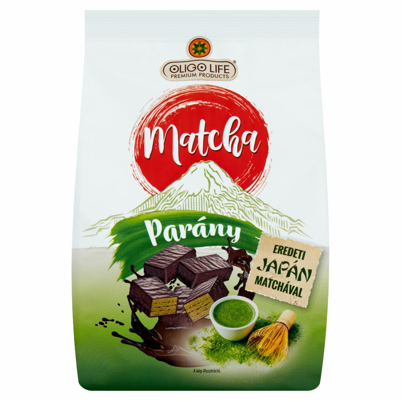 Képek - Oligo Life Matcha Parány vanília és matcha ízű krémmel töltött ostya kakaós étbevonó masszával 170 g