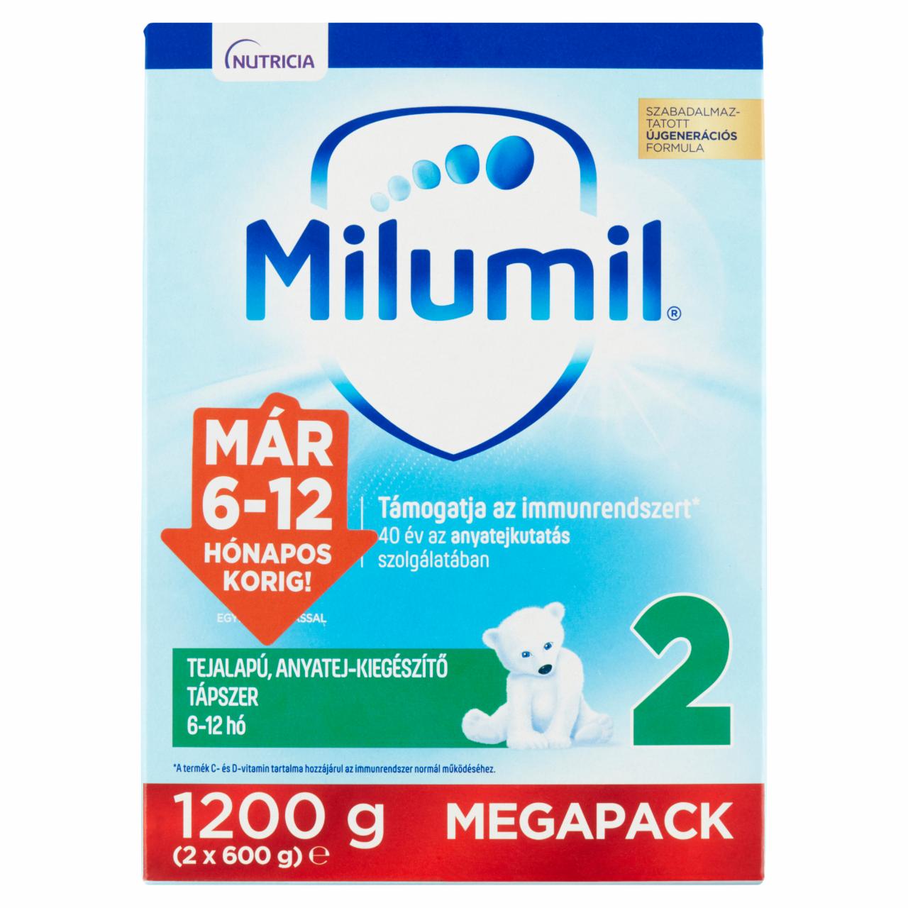Képek - Milumil 2 tejalapú, anyatej-kiegészítő tápszer 6-12 hó 2 x 600 g (1200 g)