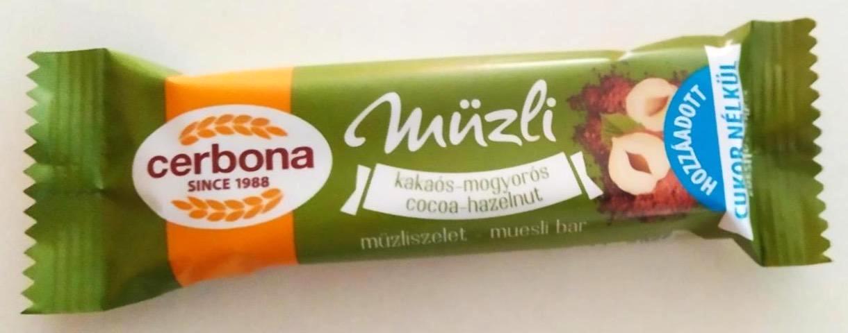 Képek - Cerbona kakaós-mogyorós müzliszelet hozzáadott cukor nélkül, édesítőszerrel 20 g