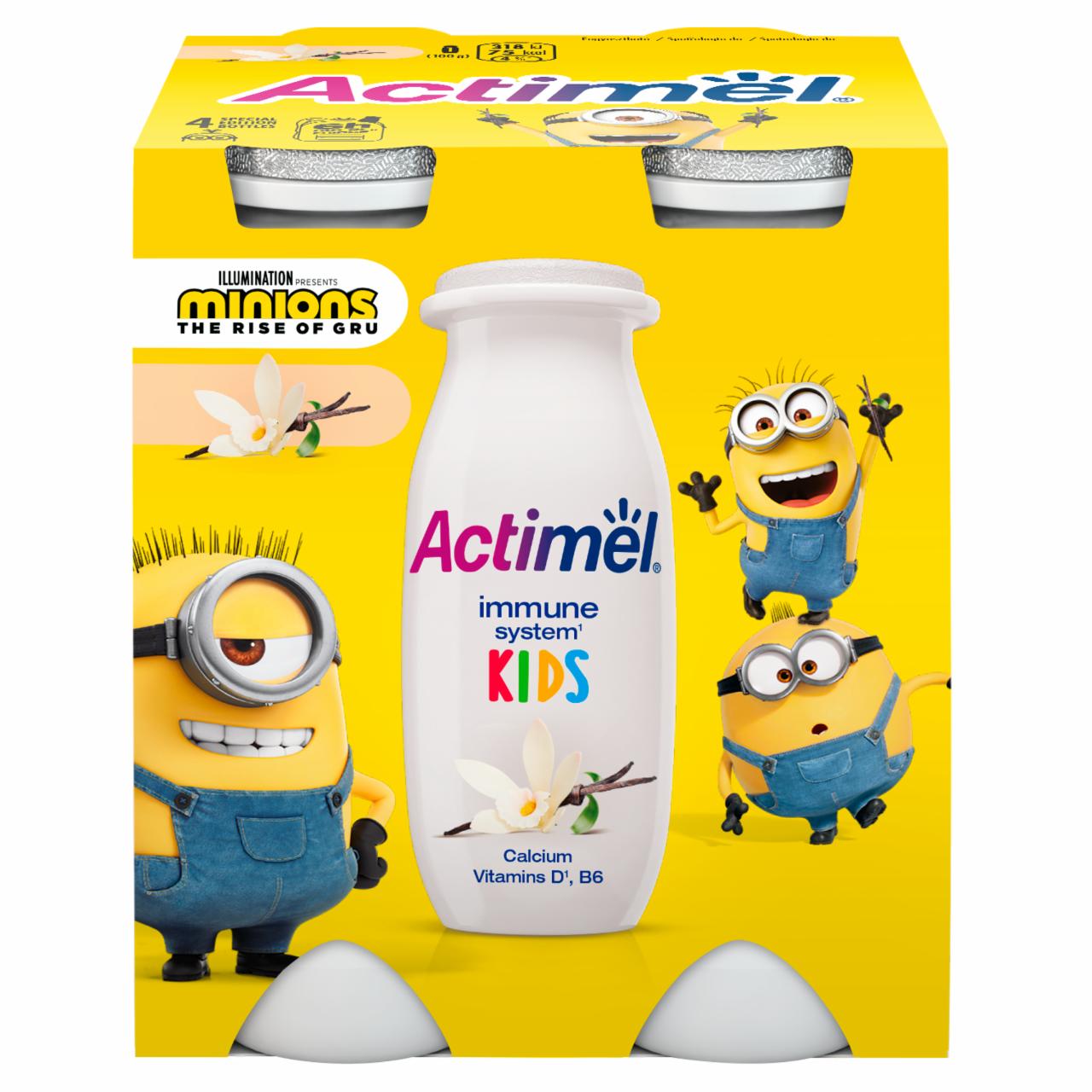Képek - Danone Actimel Kids zsírszegény, vaníliaízű joghurtital B6- és D-vitaminnal 4 x 100 g (400 g)