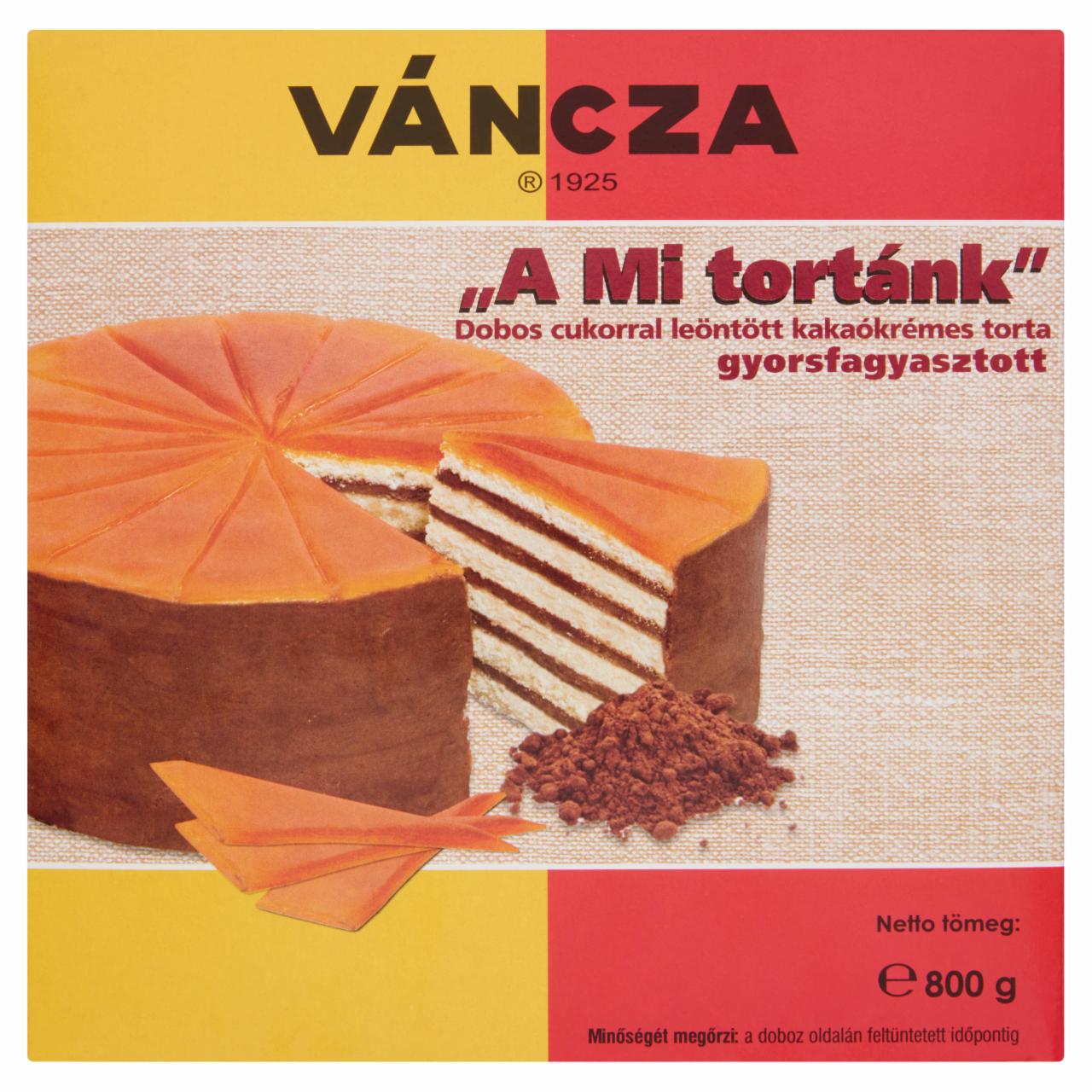 Képek - Váncza „A Mi tortánk' gyorsfagyasztott dobos cukorral leöntött kakaókrémes torta 800 g