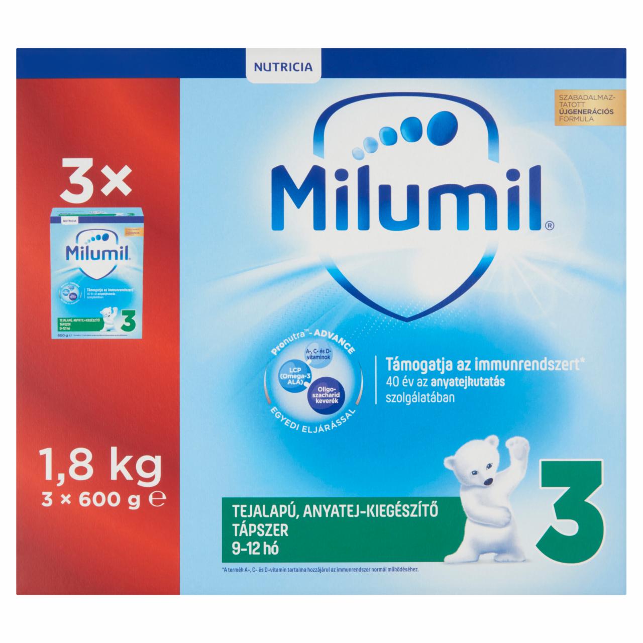 Képek - Milumil 3 tejalapú, anyatej-kiegészítő tápszer 9-12 hó 1,8 kg