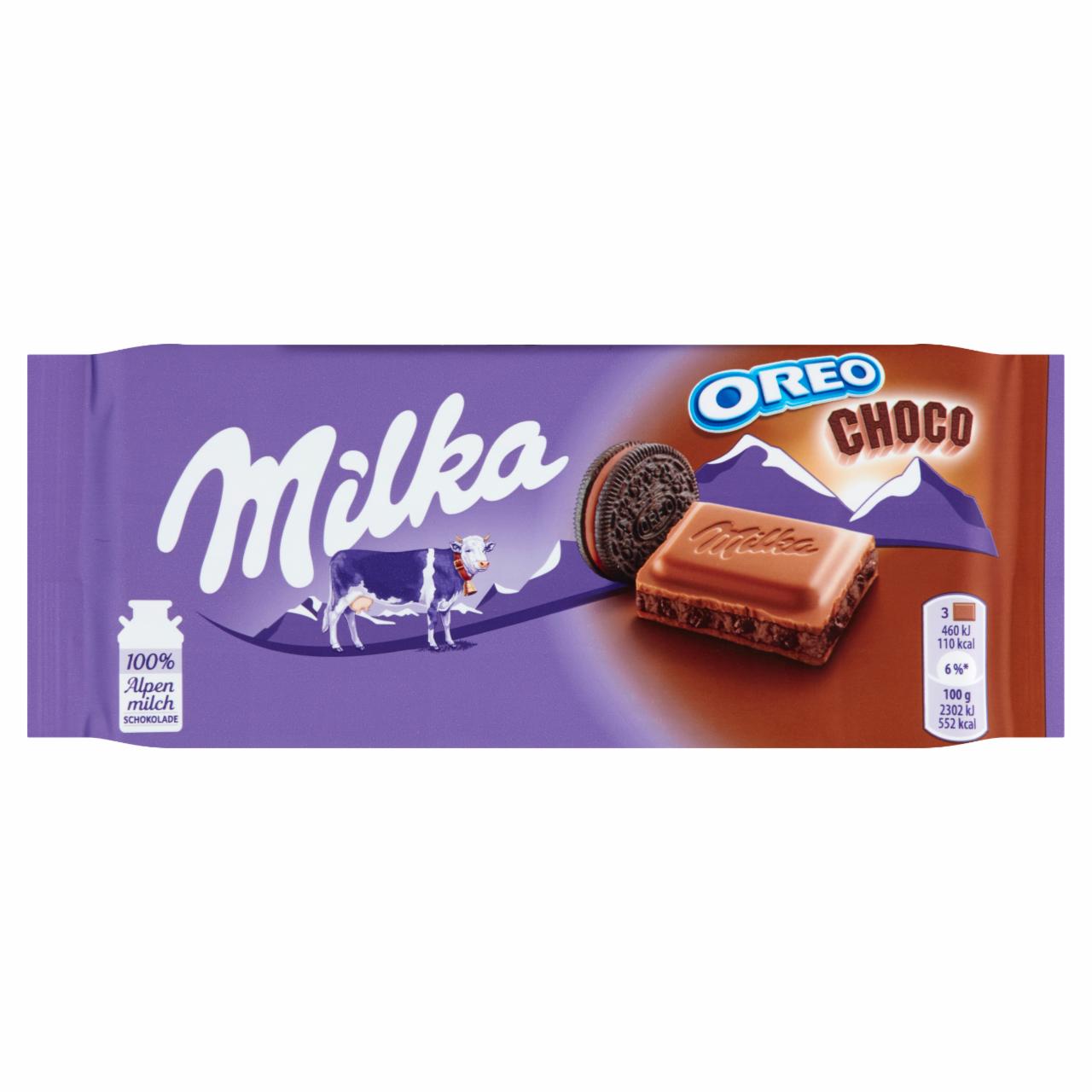 Képek - Milka Oreo Choco alpesi tejcsokoládé kakaós krémtöltelékkel és kakaós kekszdarabokkal 100 g