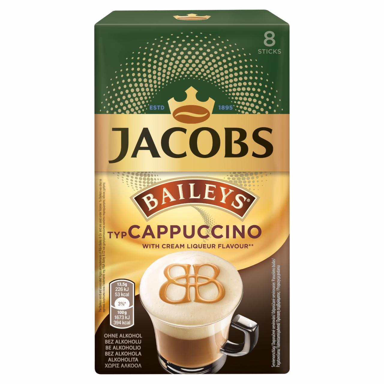 Képek - Jacobs Baileys azonnal oldódó kávéitalpor cukorral és sovány tejporral 8 x 13,5 g (108 g)