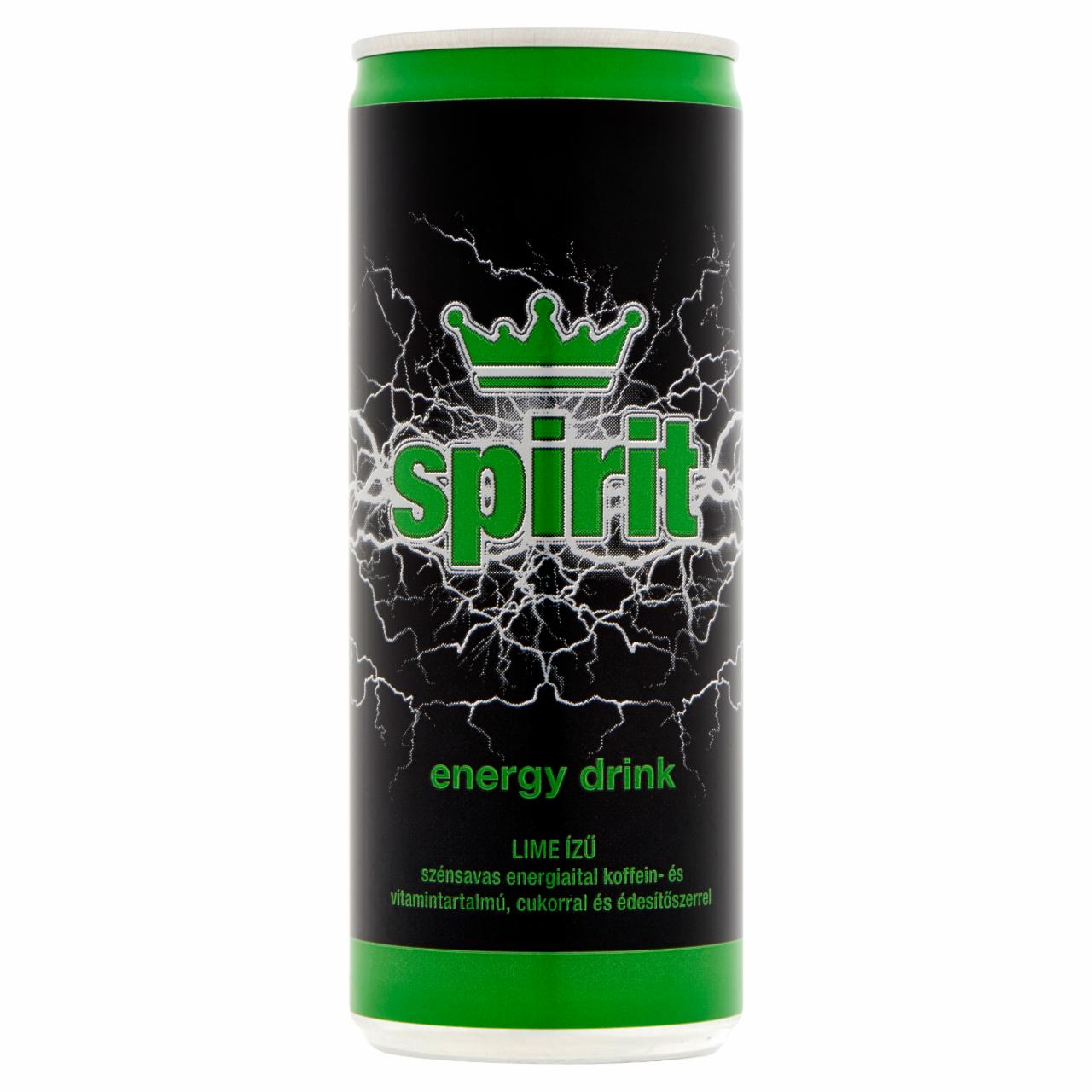 Képek - Spirit koffein tartalmú lime ízű szénsavas energiaital cukorral és édesítőszerrel 250 ml