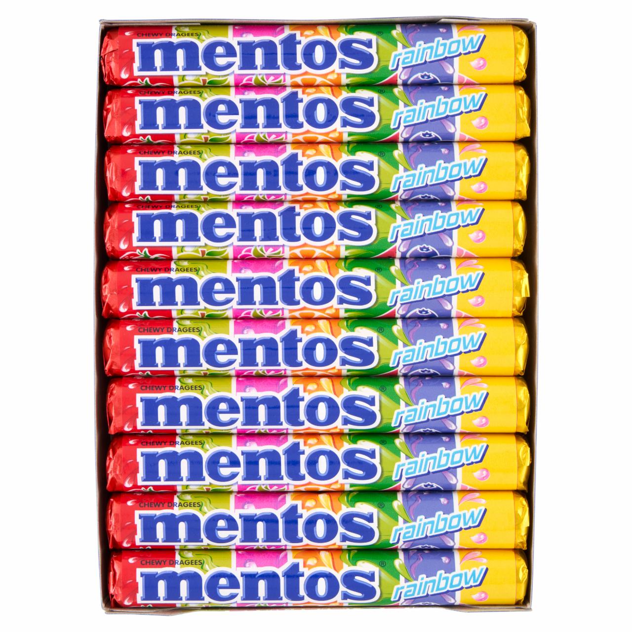Képek - Mentos Rainbow vegyes gyümölcs ízű cukordrazsé 20 x 37,5 g