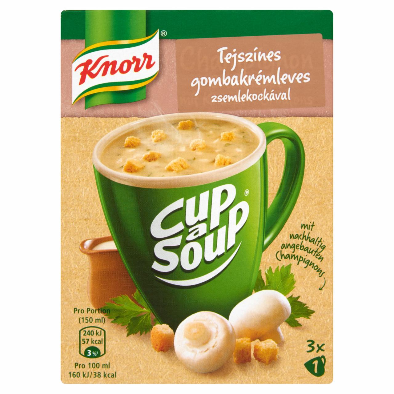 Képek - Knorr Cup a Soup tejszínes gombakrémleves zsemlekockával 3 x 12 g