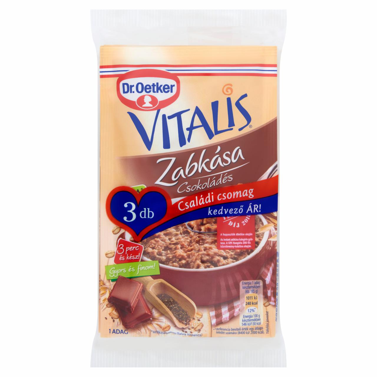 Képek - Dr. Oetker Vitalis csokoládés zabkása alappor 3 x 60 g