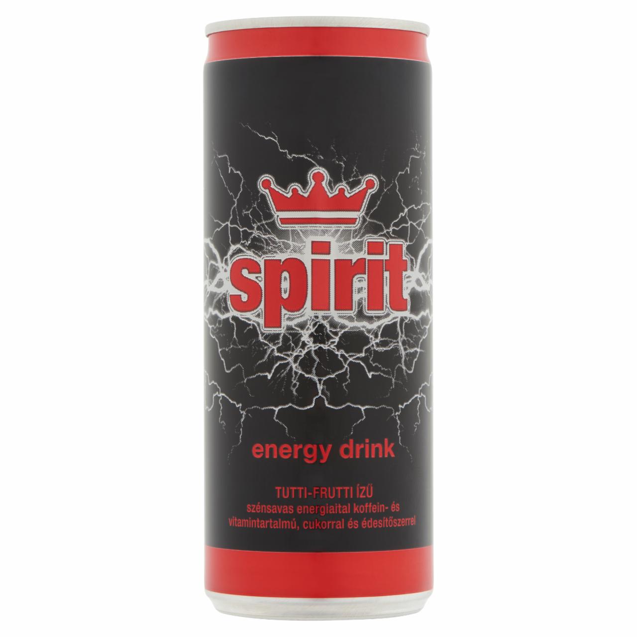 Képek - Spirit tutti-frutti ízű szénsavas energiaital, cukorral és édesítőszerrel 250 ml
