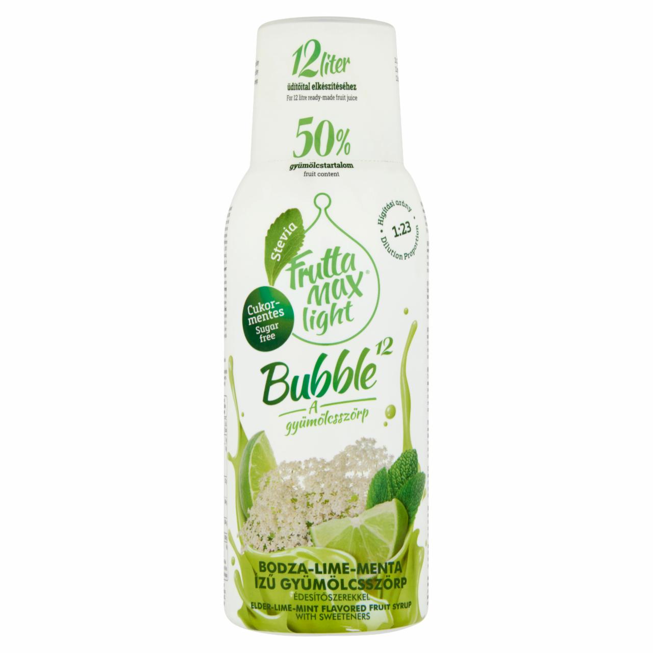 Képek - FruttaMax Light Bubble¹² bodza-lime-menta ízű gyümölcsszörp édesítőszerekkel 500 ml