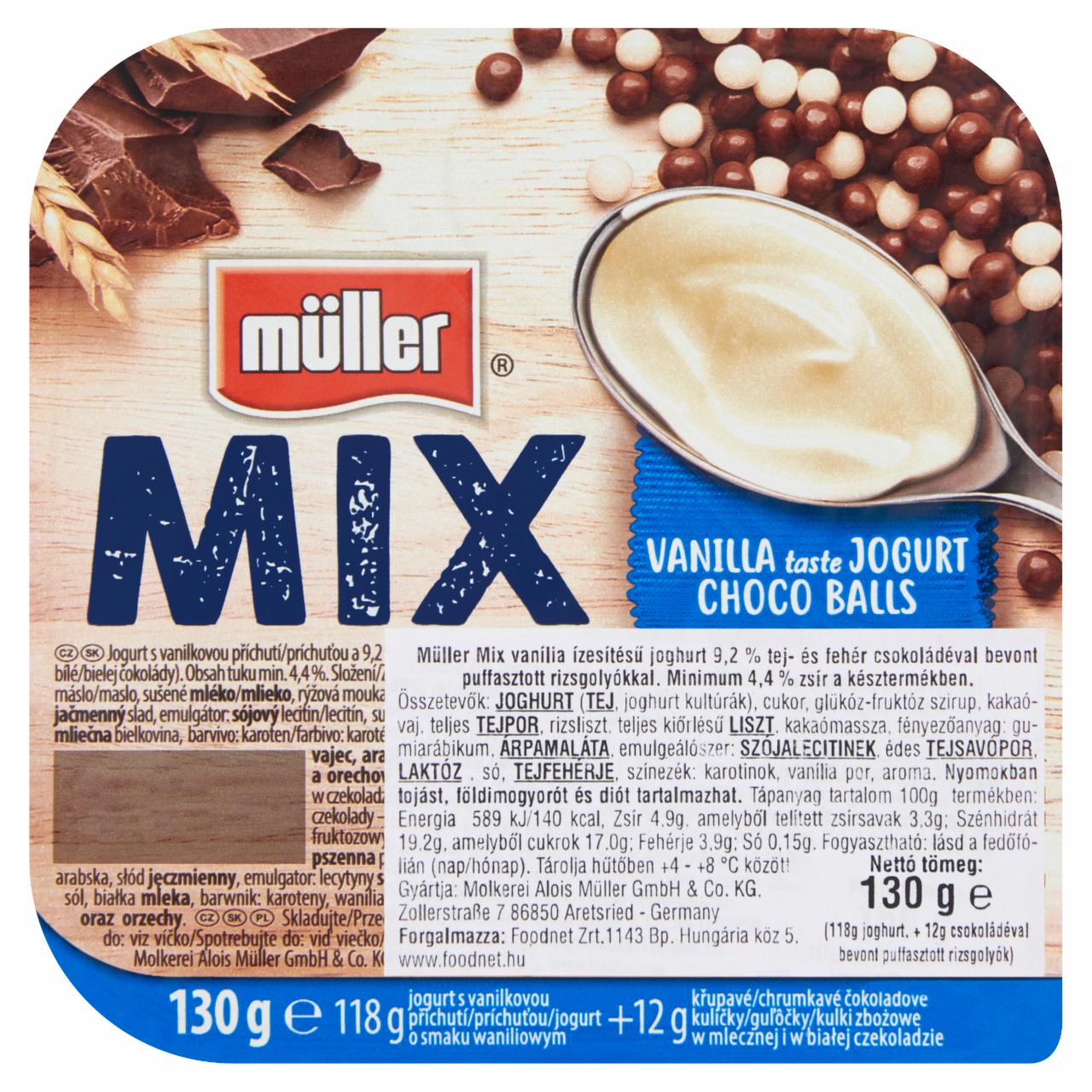 Képek - Müller Mix vanília ízesítésű joghurt csokoládéval bevont puffasztott rizsgolyókkal 130 g