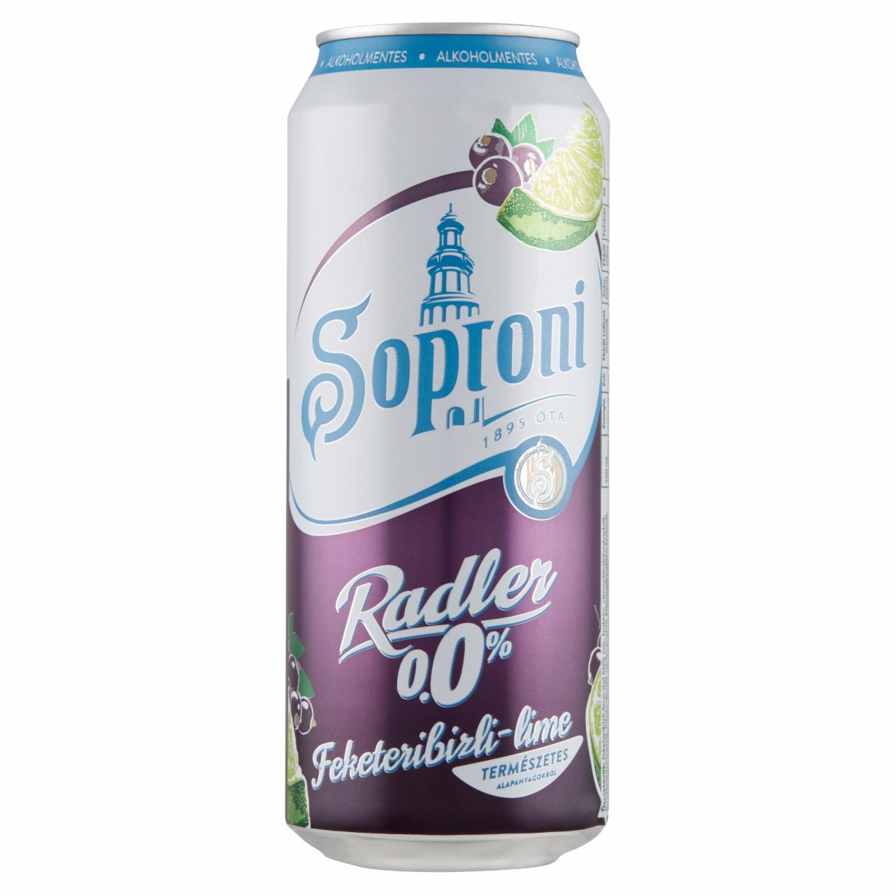 Képek - Soproni Radler feketeribizli-lime-os alkoholmentes sörital 0,0% 0,5 l 