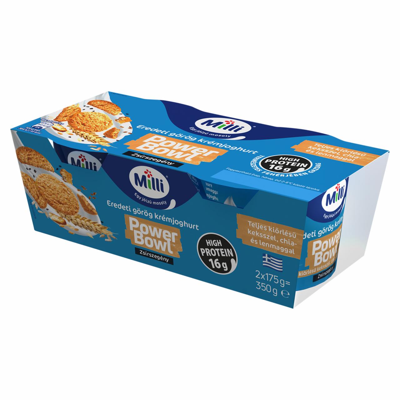 Képek - Milli Power Bowl zsírszegény eredeti görög krémjoghurt teljes kiőrlésű keksszel 2 x 175 g (350 g)