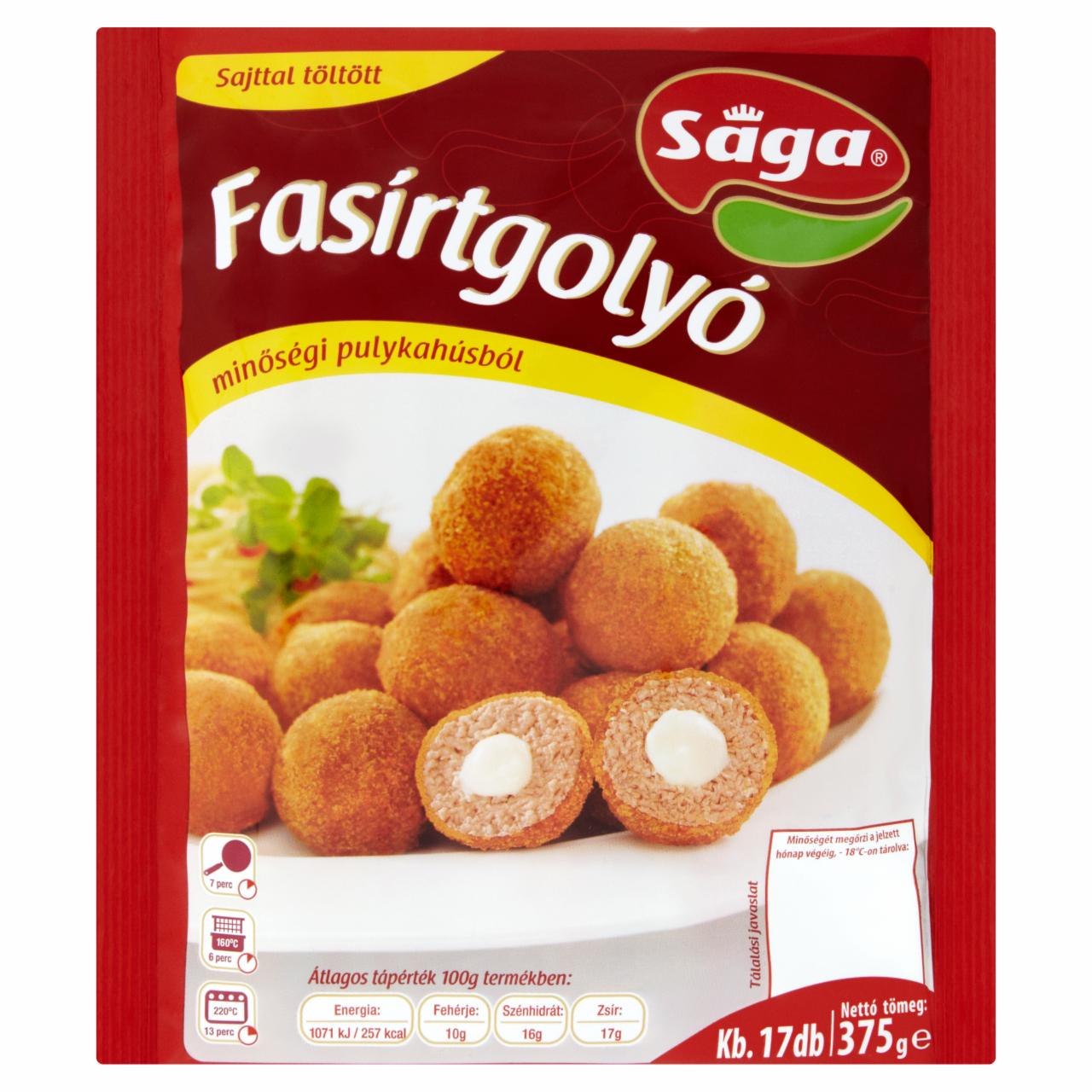 Képek - Sága panírozott, elősütött, gyorsfagyasztott sajttal töltött fasírtgolyó 375 g