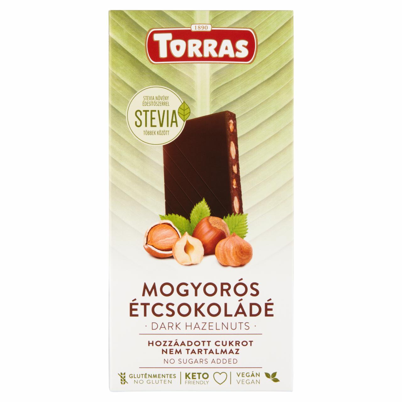 Képek - Torras mogyorós étcsokoládé hozzáadott cukor nélkül, édesítőszerrel 125 g