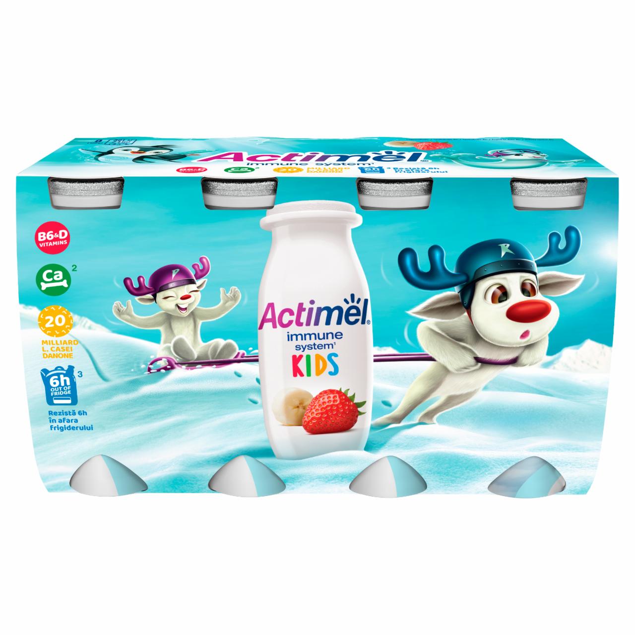 Képek - Danone Actimel Kids zsírszegény, élőflórás, eper-banánízű joghurtital 8 x 100 g (800 g)