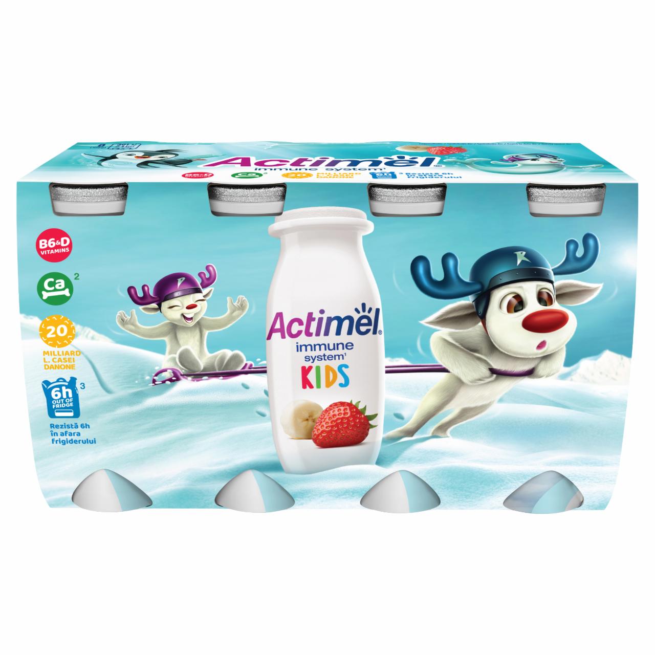 Képek - Danone Actimel Kids zsírszegény, élőflórás, eper-banánízű joghurtital 8 x 100 g (800 g)