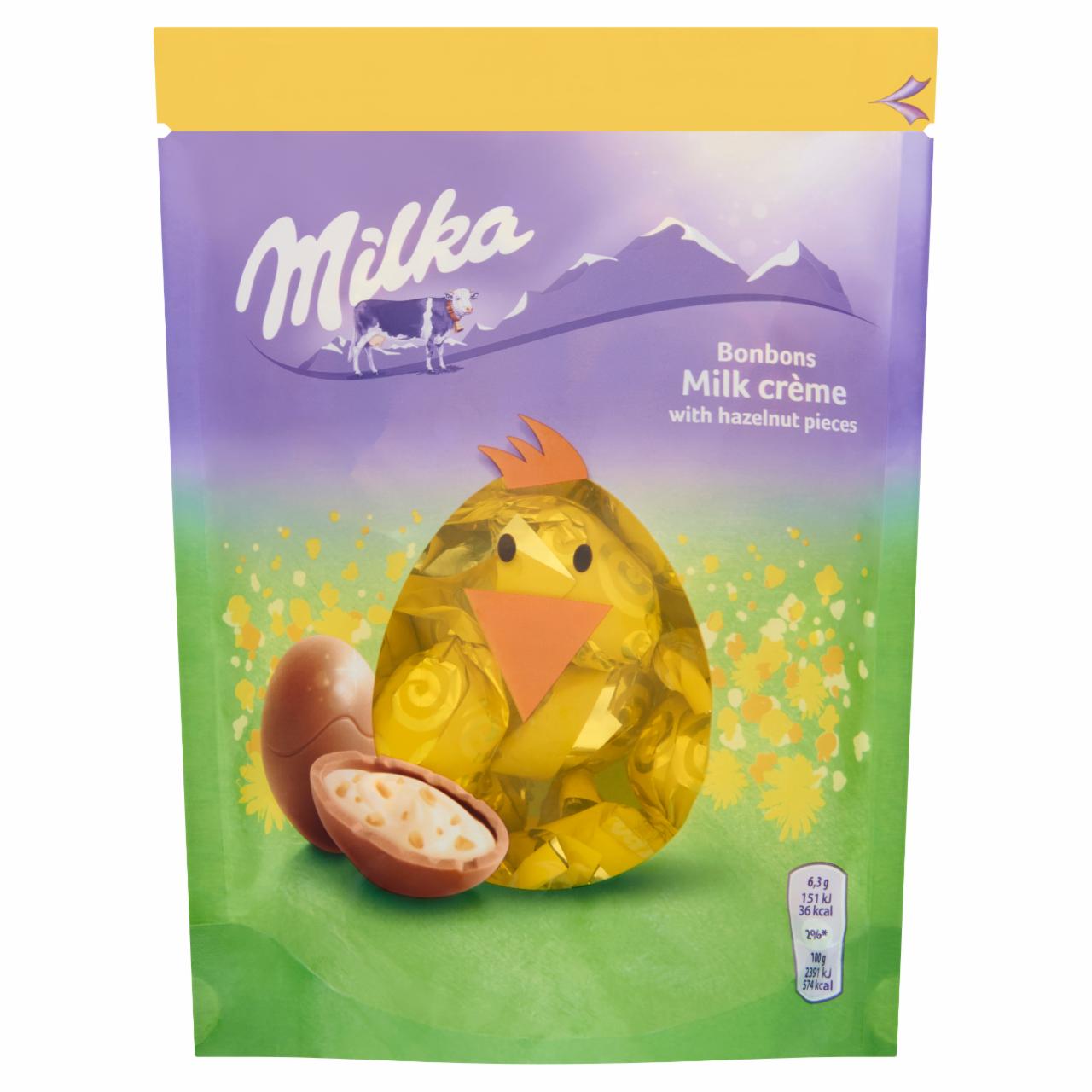 Képek - Milka Bonbons Milk Creme alpesi tejcsokoládé tejes krémtöltelékkel és mogyoródarabokkal 86 g