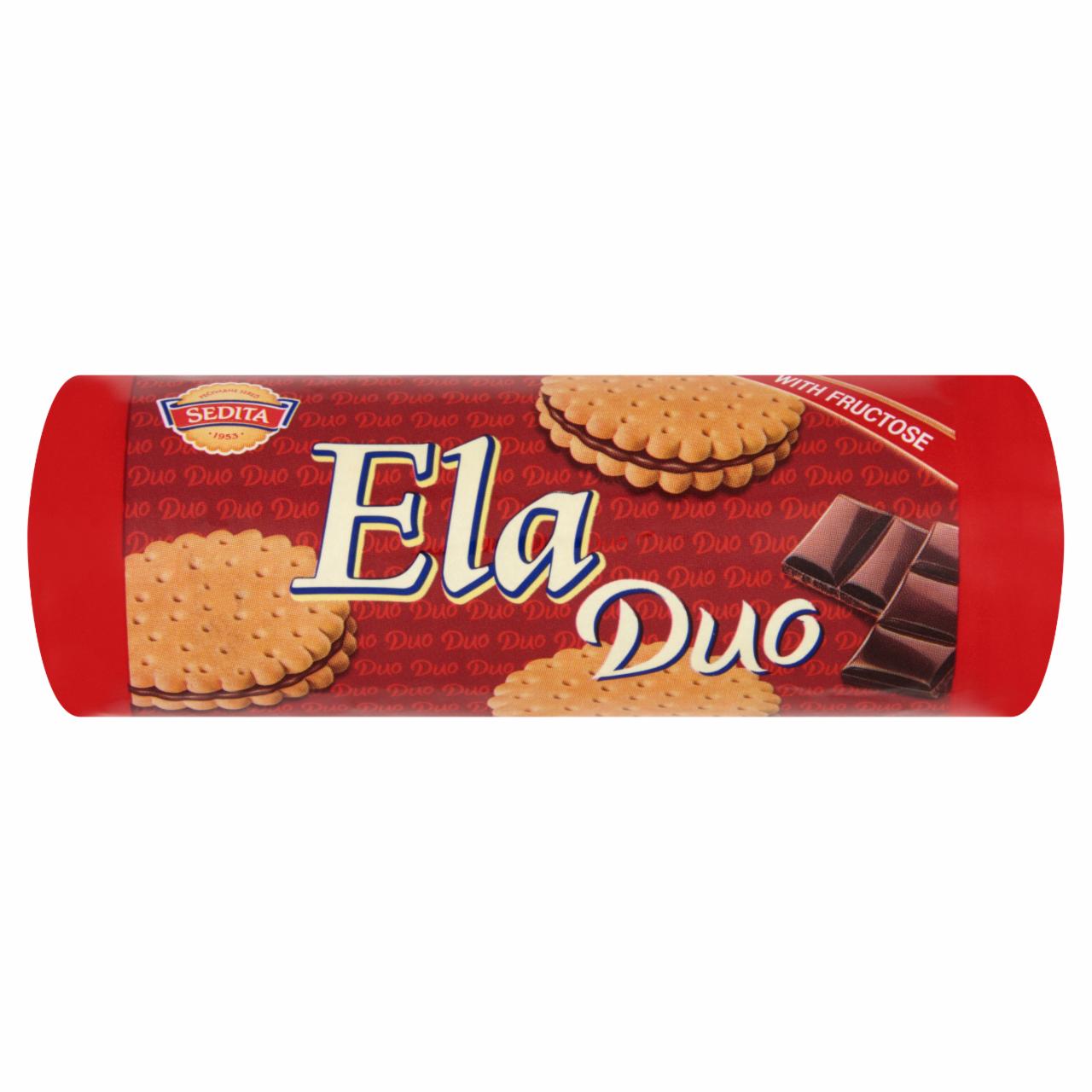 Képek - Ela Duo csokoládé ízű krémmel töltött keksz gyümölcscukorral 120 g