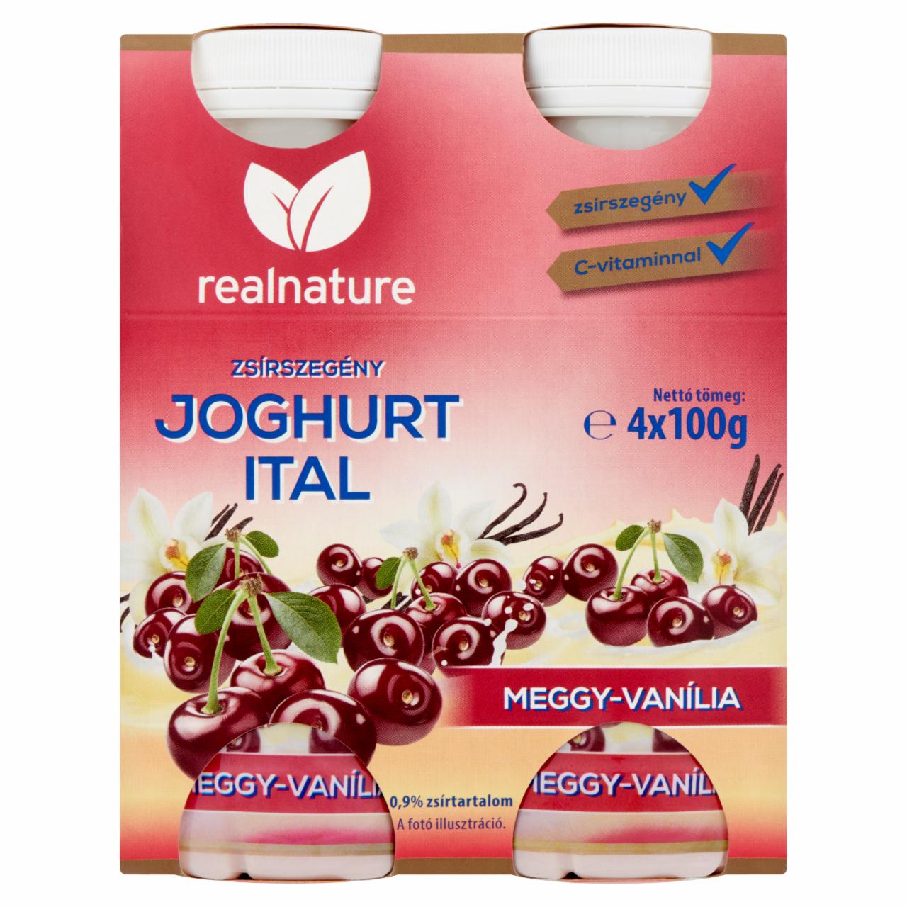 Képek - Real Nature meggyes-vaníliás zsírszegény joghurtital C-vitaminnal 4 x 100 g
