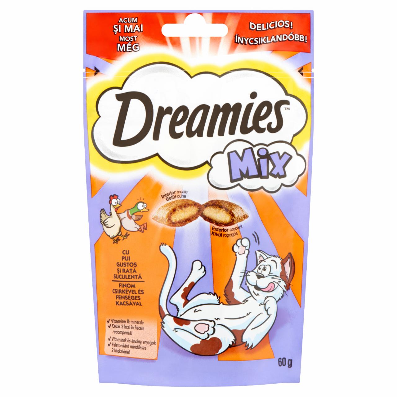 Képek - Dreamies Mix kiegészítő táp macskáknak, 8 hetesnél idősebb kölyökmacskáknak csirkével, kacsával 60 g
