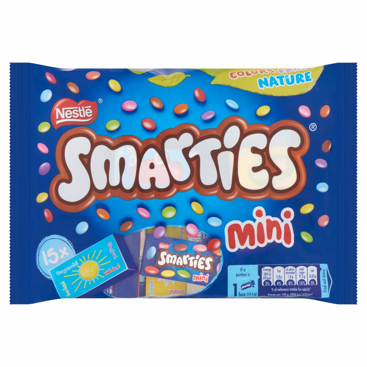 Képek - Smarties Mini tejcsokoládé drazsé cukorbevonattal 15 db 216 g