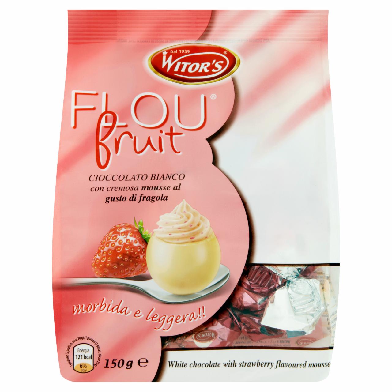 Képek - Witor's Flou Fruit fehércsokoládé praliné eperízű krémmel és eperízű ropogós darabokkal töltve 150 g