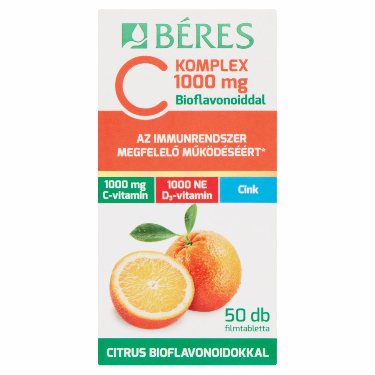 Képek - Béres C Komplex 1000 mg C-vitamin, D₃-vitamin, cink étrend-kiegészítő filmtabletta 50 db 84,8 g