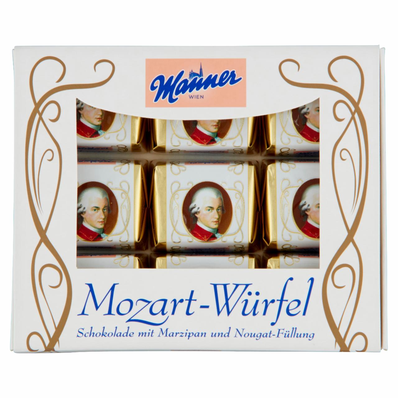 Képek - Manner Mozart kocka csokoládé marcipánnal és nugáttal töltve 118 g