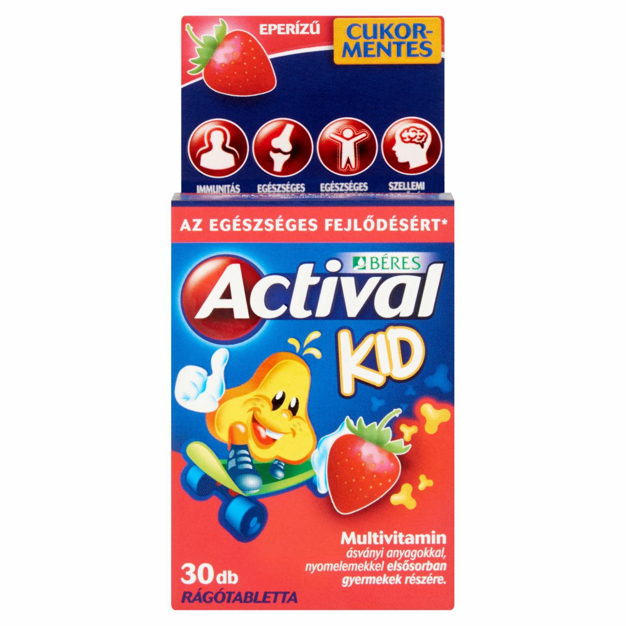 Képek - Béres Actival Kid eperízű rágótabletta étrend-kiegészítő multivitamin 30 x 1 g (30 g)