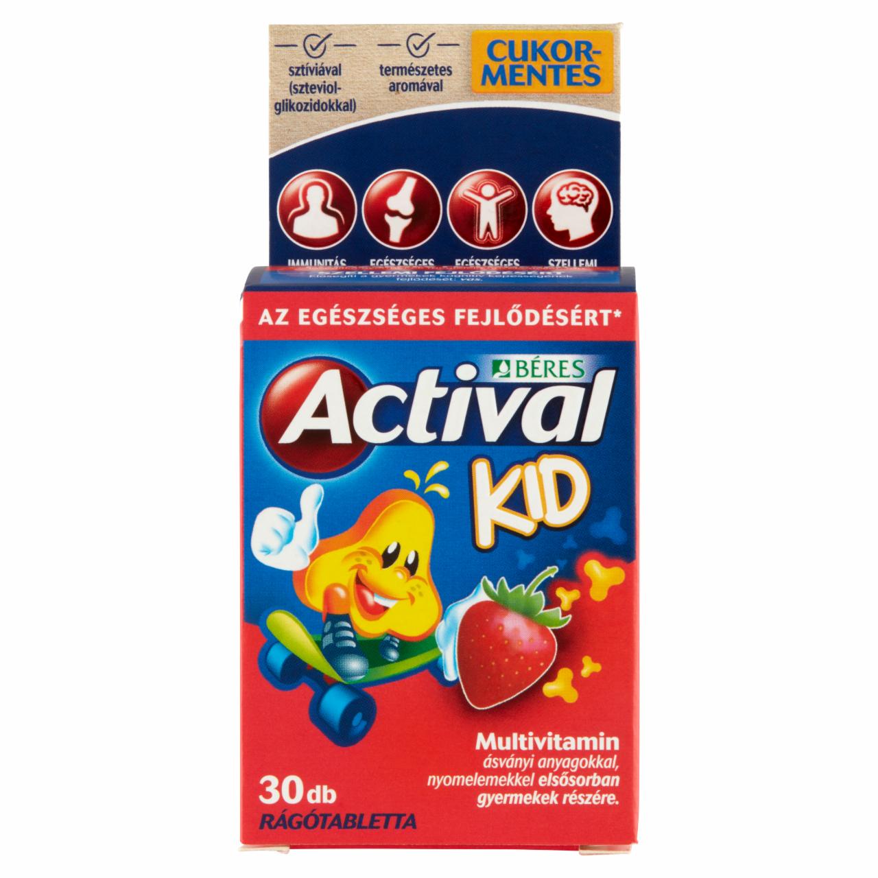 Képek - Béres Actival Kid eperízű rágótabletta étrend-kiegészítő multivitamin 30 x 1 g (30 g)