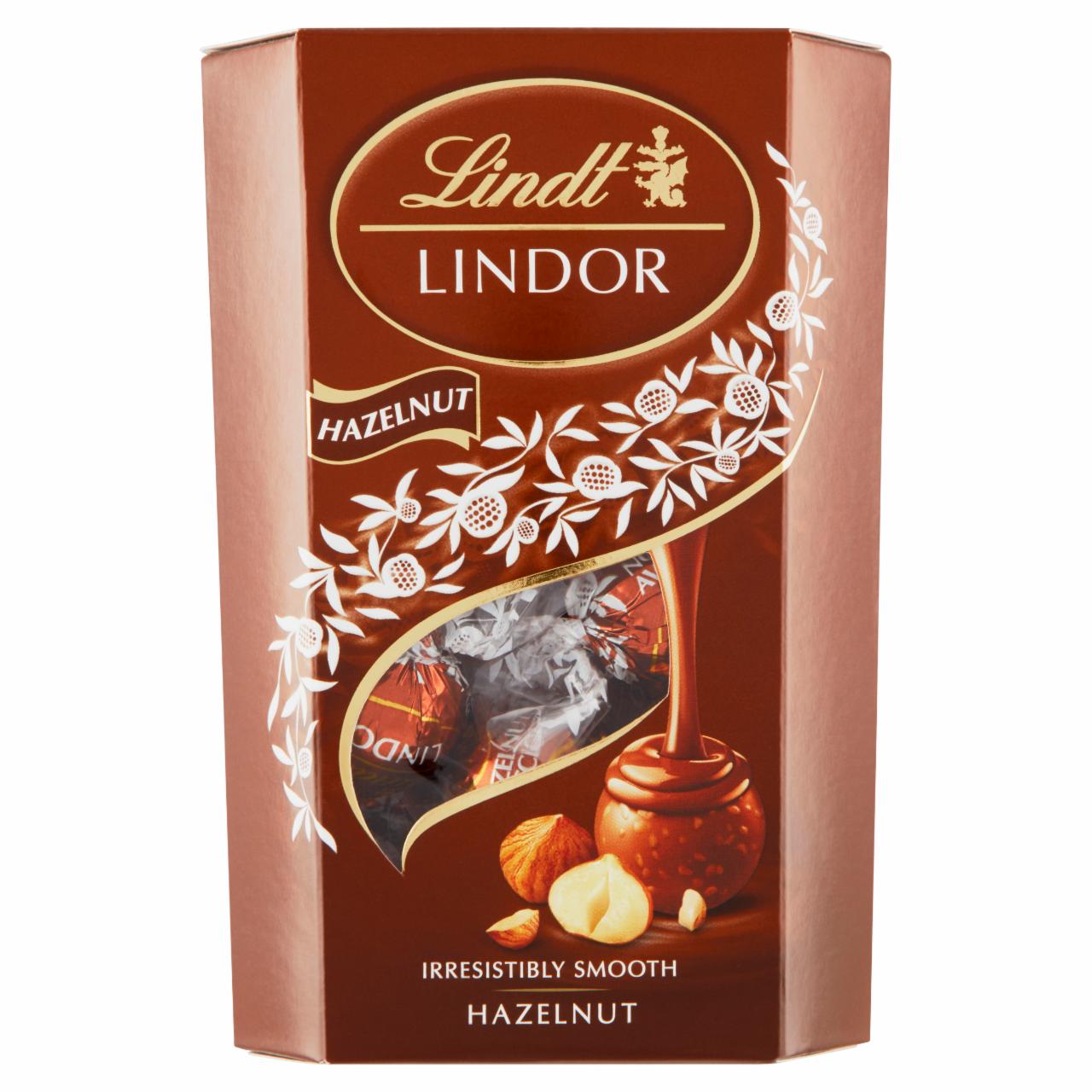 Képek - Lindt Lindor Hazelnut tejcsokoládé praliné mogyoródarabokkal és lágyan olvadó töltelékkel 200 g