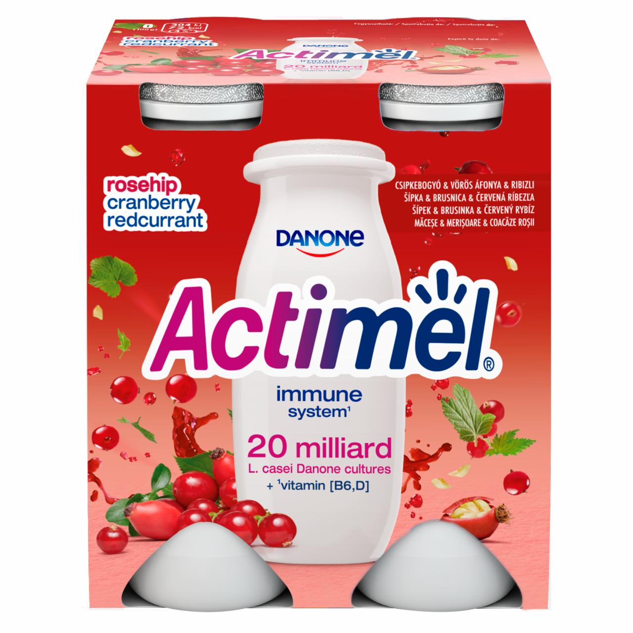 Képek - Danone Actimel vörös áfonya-, ribizli-, csipkebogyóízű joghurtital 4 x 100 g (400 g)