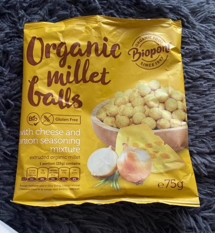 Képek - Biopont gluténmentes bio sajtos-hagymás ízesítésű extrudált kölesgolyó 75 g