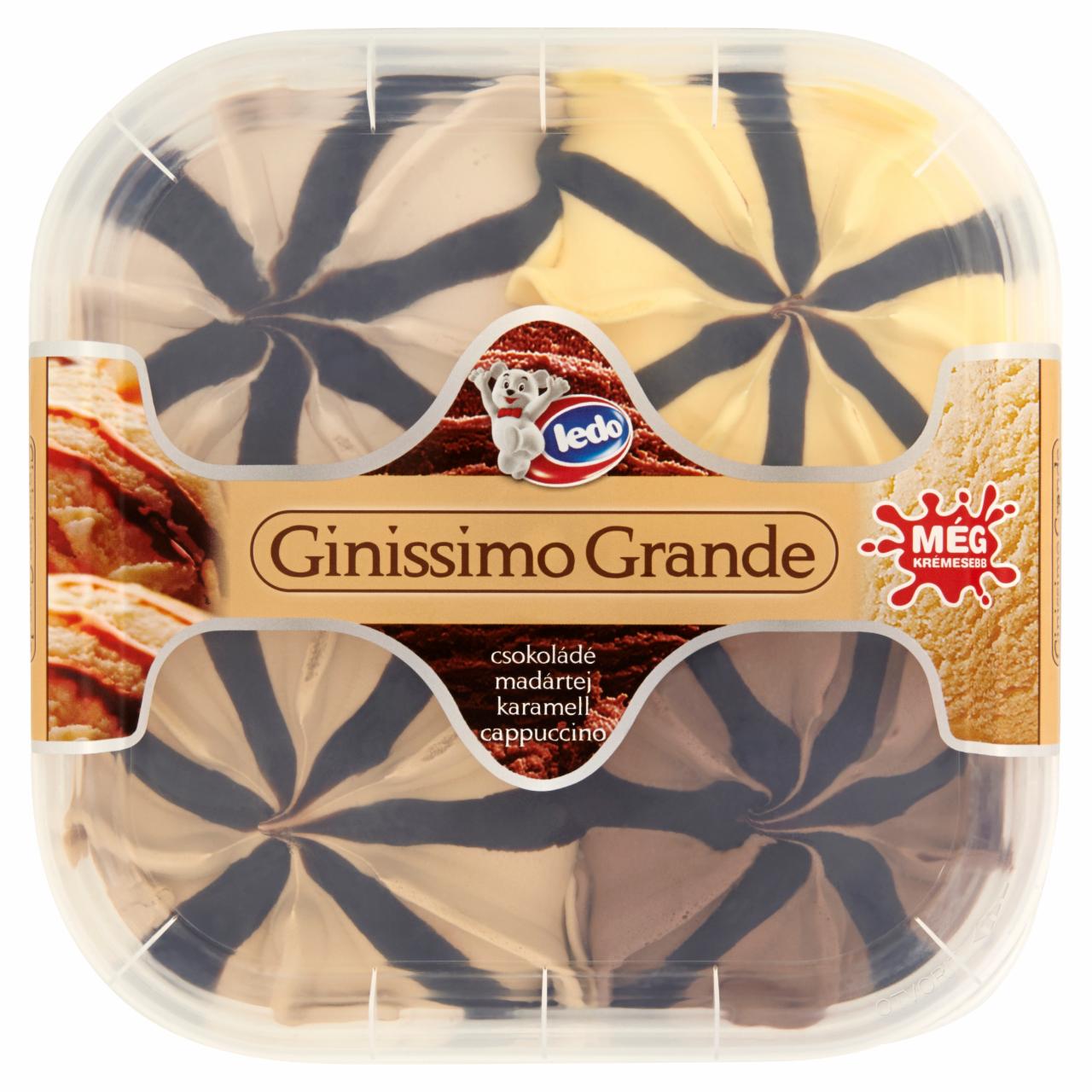 Képek - Ledo Ginissimo Grande karamell-csoki-cappuccino-madártej ízű jégkrém 865 g