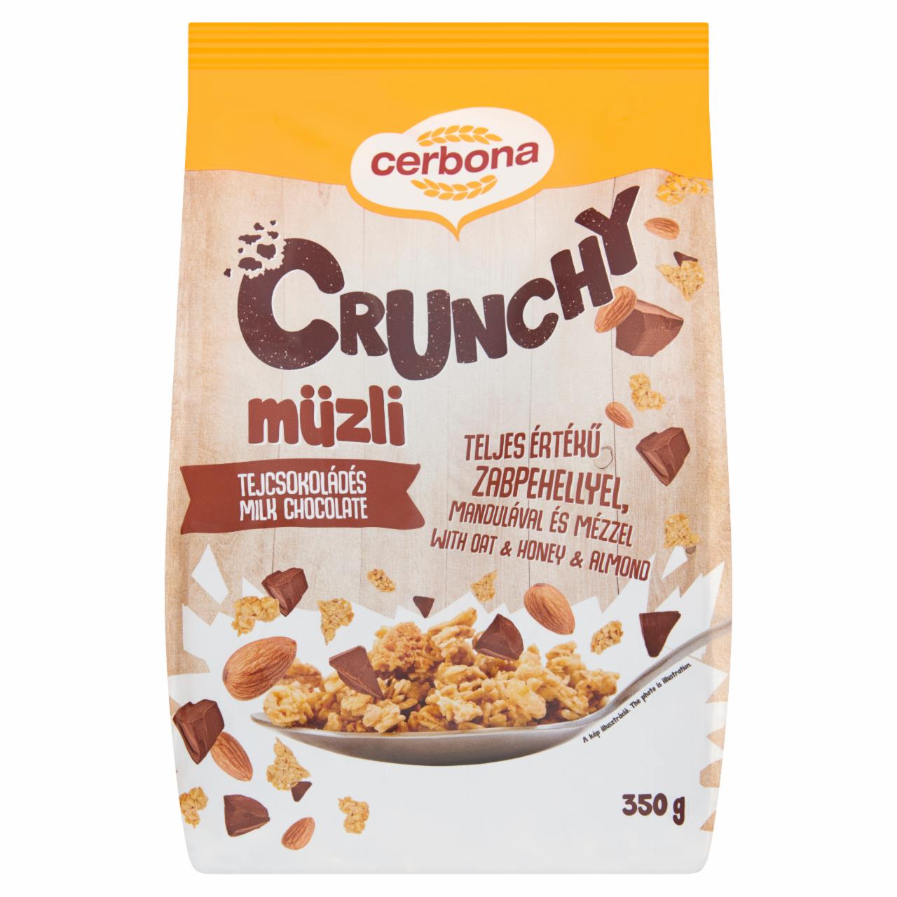 Képek - Cerbona Crunchy ropogós tejcsokoládés müzli teljes értékű zabpehellyel, mandulával és mézzel 350 g