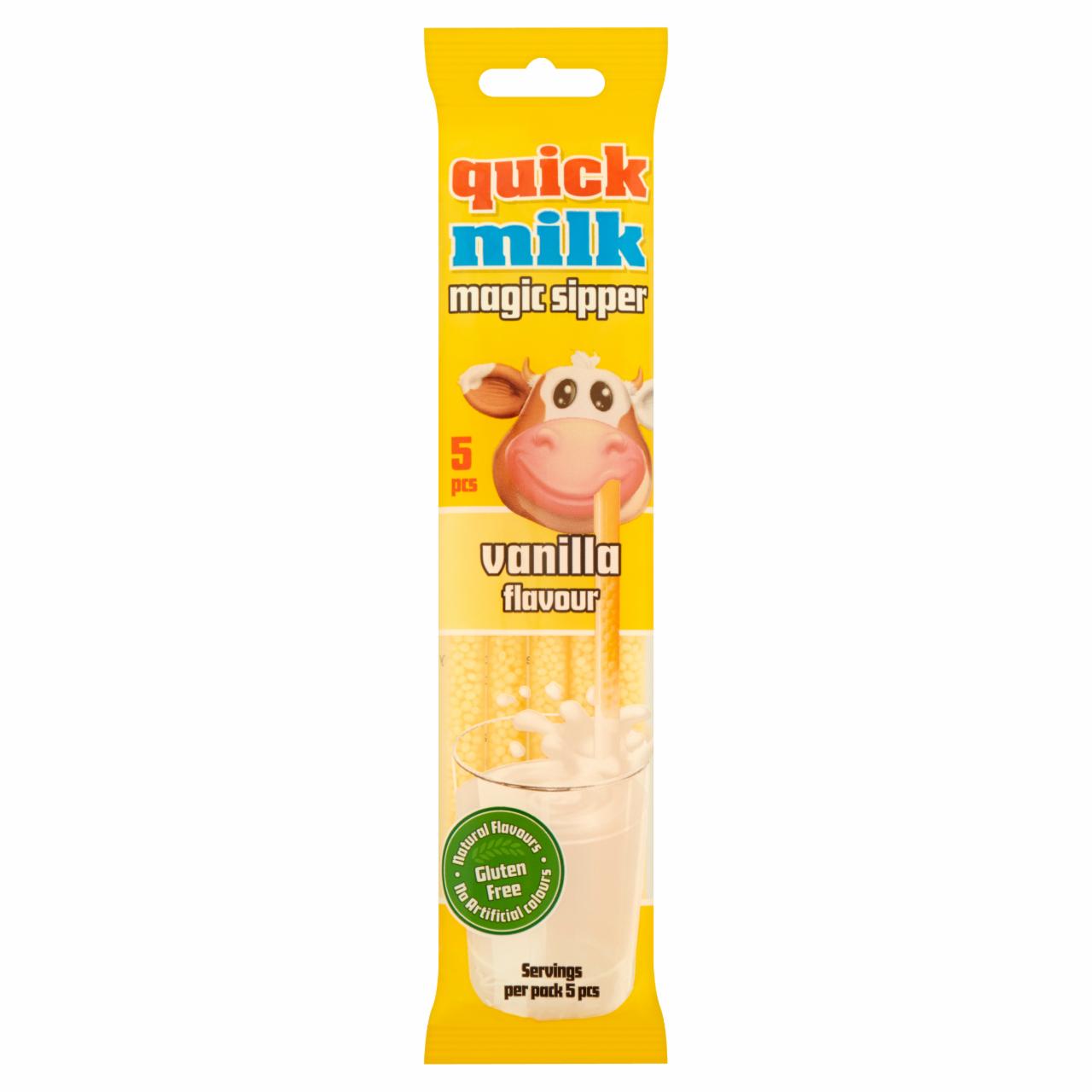 Képek - Quick Milk Magic Sipper vanília ízű cukordrazséval töltött szívószál 5 db 30 g