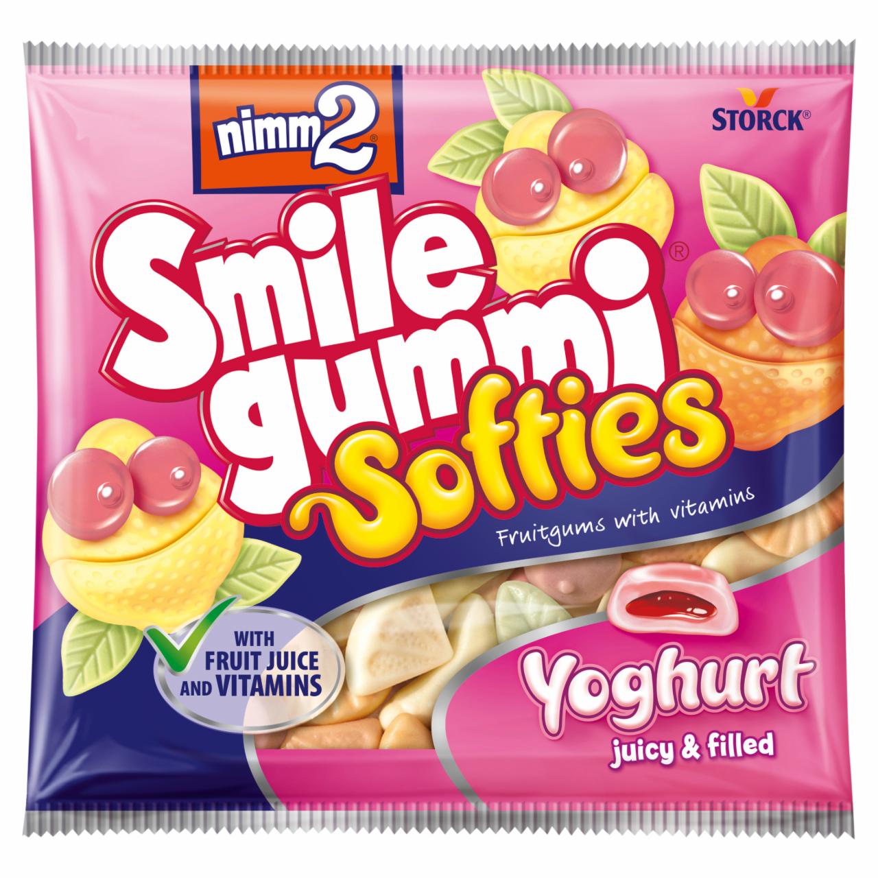 Képek - nimm2 Smilegummi Softies puha vegyes gyümölcs ízű joghurtos töltött gumicukorka vitaminokkal 90 g