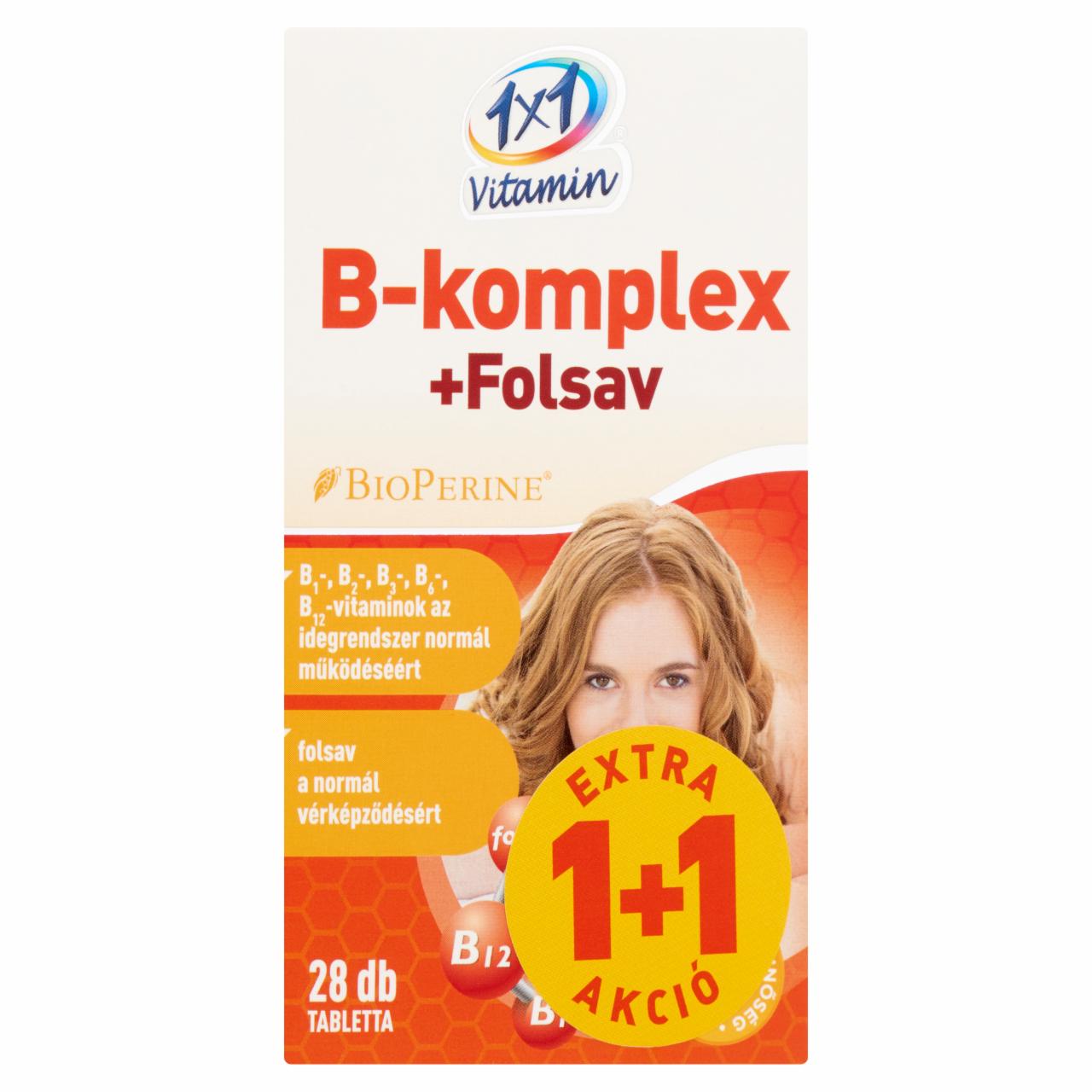 Képek - 1x1 Vitamin B-komplex + Folsav étrend-kiegészítő filmtabletta 2 x 28 db