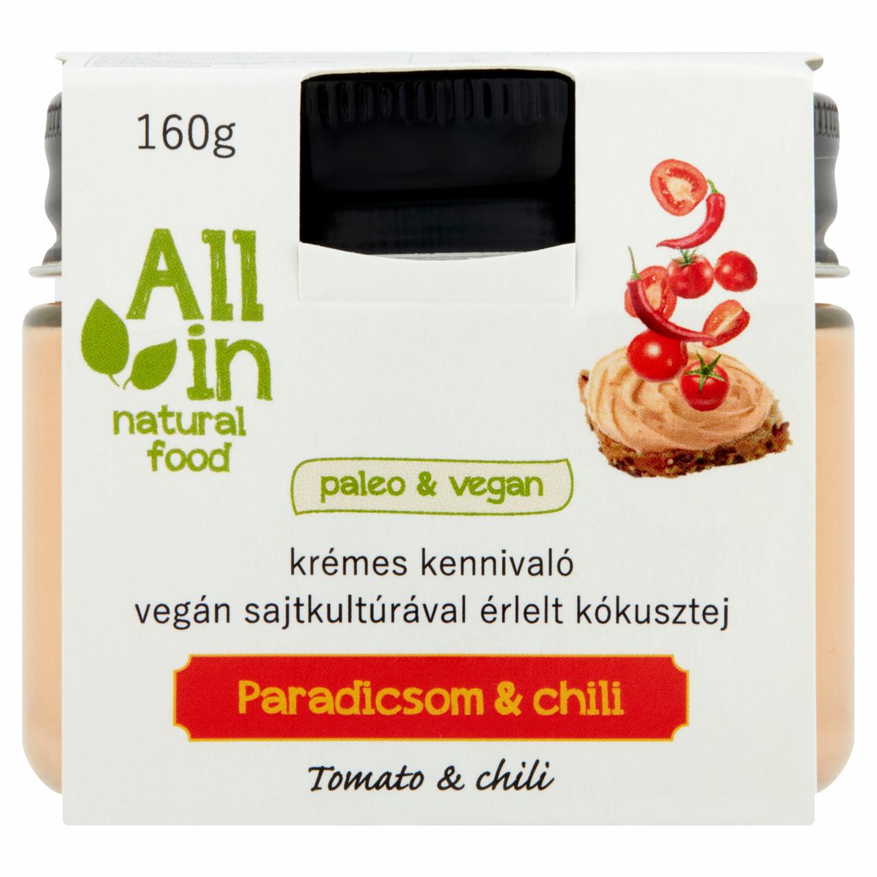 Képek - ALL IN natural food paradicsom & chili krémes kennivaló vegán sajtkultúrával érlelt kókusztej 160 g