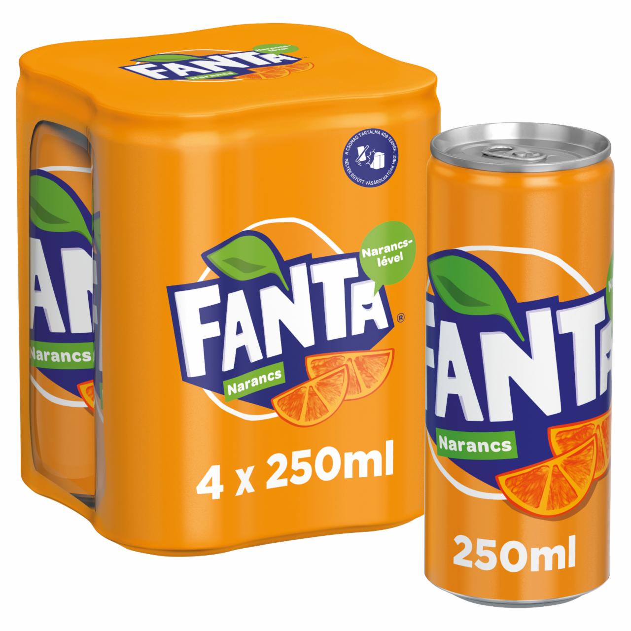 Képek - Fanta narancs szénsavas üdítőital cukorral és édesítőszerekkel 4 x 250 ml