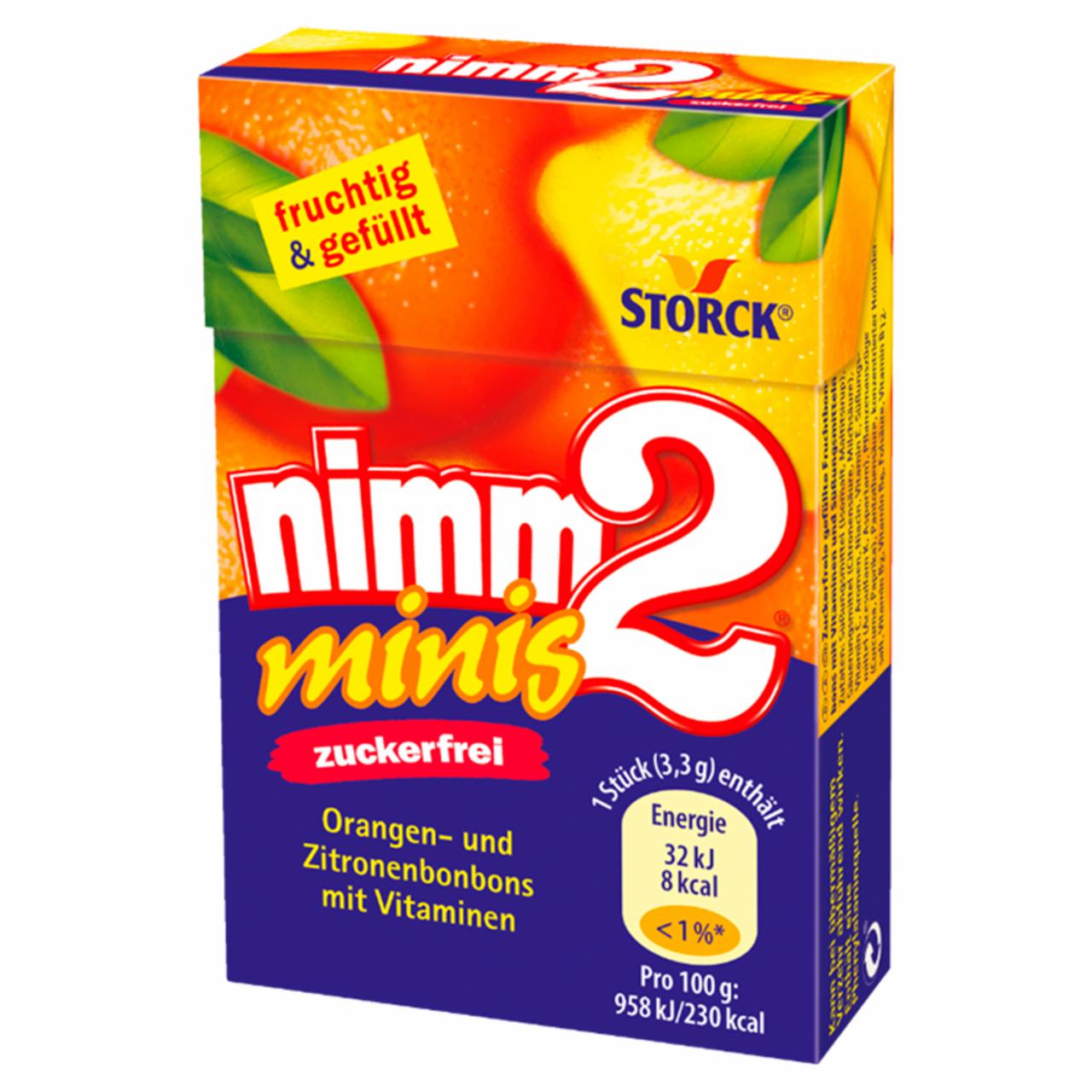 Képek - nimm2 Minis narancs és citrom ízű cukormentes töltött keménycukorka édesítőszerekkel 40 g