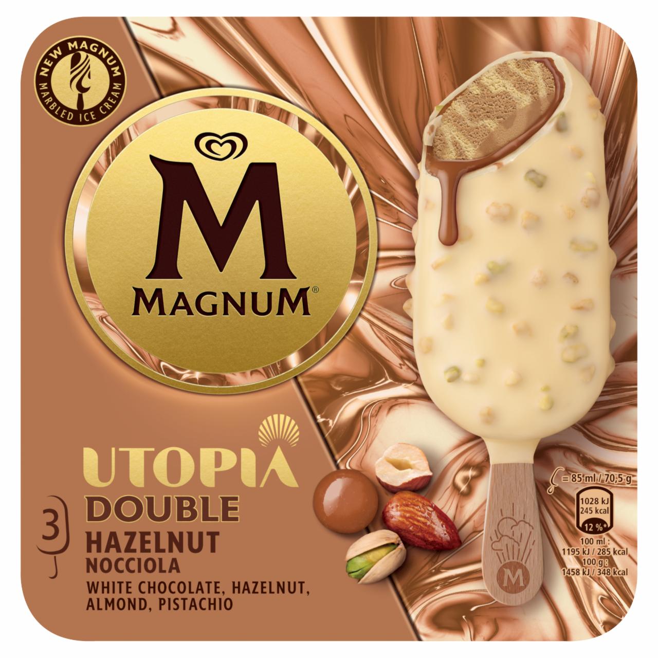 Képek - Magnum Utopia mogyoró ízű jégkrém és karamelles mandula ízű jégkrém 3 x 85 ml (255 ml)