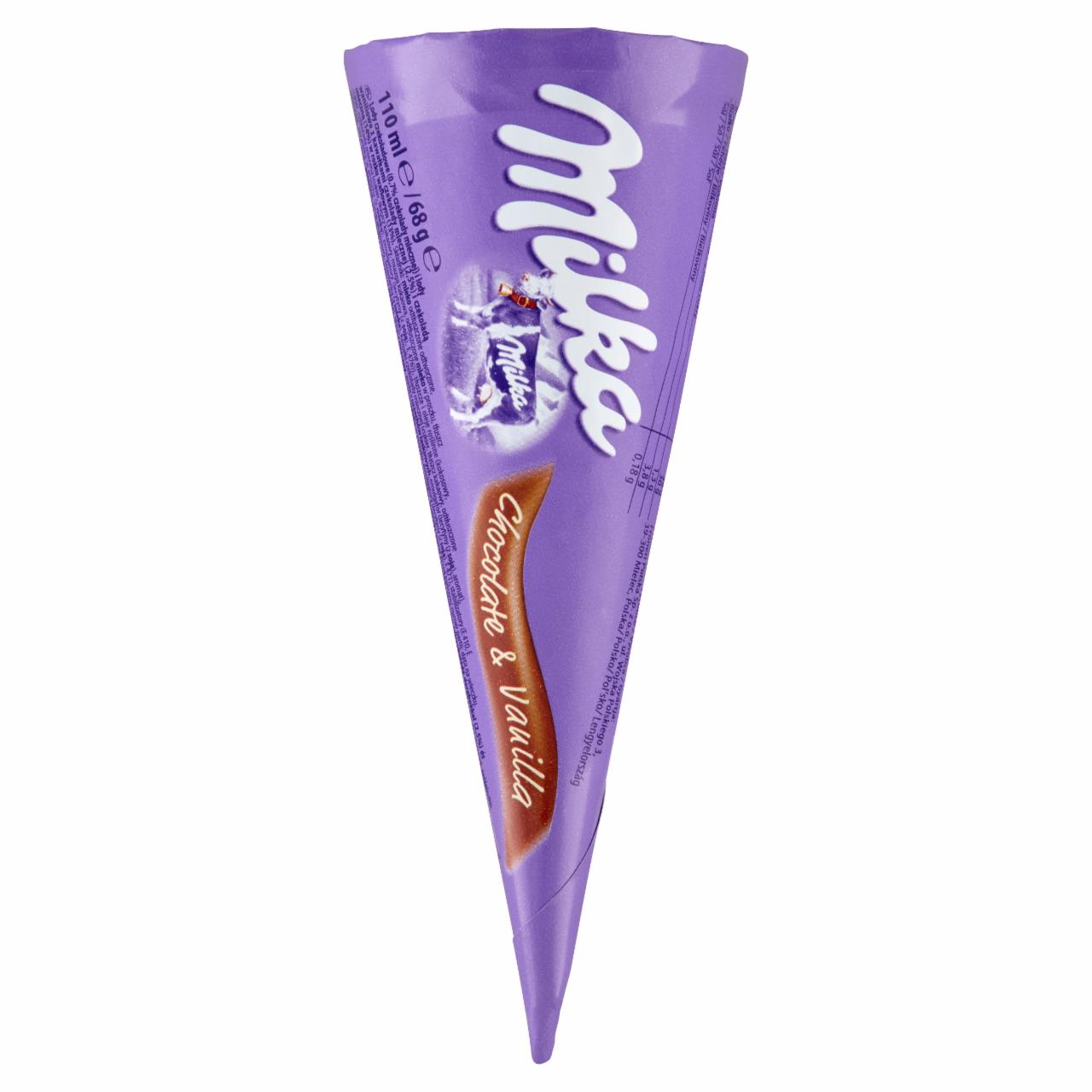 Képek - Milka csokoládés jégkrém és vaníliás jégkrém tejcsokoládé darabokkal, tejcsokoládé töltettel 110 ml